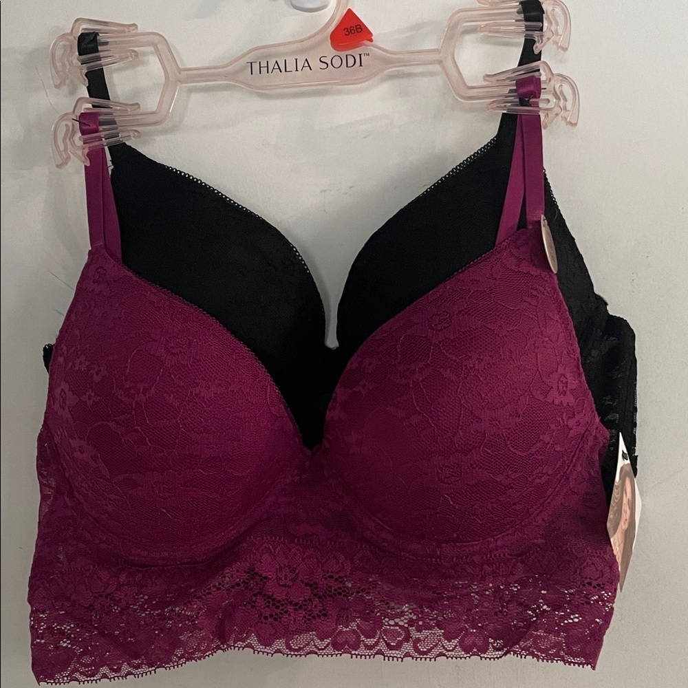 BNWT Thalia Sodi Lace Longline Bra Set - Plum & Black 36B